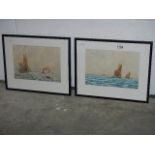 A pair of framed and glazed marine watercolours signed E Patterson. Images 29.5 x 21 cm.