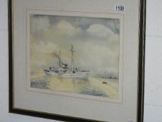 A framed and glazed watercolour 'HMS Sir Kay T241 trawler' (minesweeper) signed G Coldron, image 35.