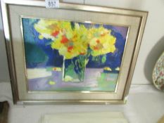 A framed acrylic on board entitled verso 'Yellow Flowers in Summer'.