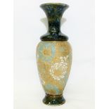 A delicate Doulton Slater's patent vase with pale blue and white stylised flowers on a gold