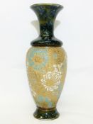 A delicate Doulton Slater's patent vase with pale blue and white stylised flowers on a gold