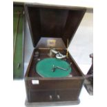 An oak cased "His Master's Voice" gramophone.