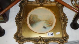 A Scottish school 19th century watercolour of highland scene with figures in a boat in the