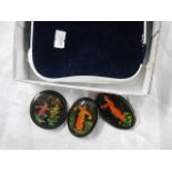 3 Russian hand painted brooches.