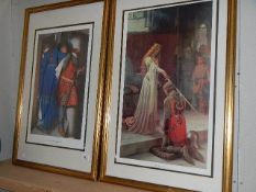 A pair of framed and glazed Medieval prints entitled 'The Accolade' and 'The Meeting on the Turret