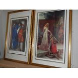 A pair of framed and glazed Medieval prints entitled 'The Accolade' and 'The Meeting on the Turret