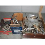 3 boxes of gramophone spares including elbows, arms, winders etc.