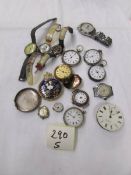 A quantity of watches including silver pocket watch for spares or repair.
