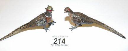 A pair of cold painted bronze pheasants.