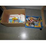 2 boxes of vintage toys including skipping ropes, Sooty Tidley Winks, Chad Valley and other toys.