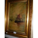 A Victorian oil on canvas 'Fishing Boats' signed C W Piggott, image 25 x 29.5 cm.
