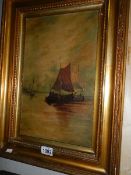 A Victorian oil on canvas 'Fishing Boats' signed C W Piggott, image 25 x 29.5 cm.