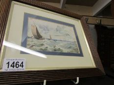 A framed and glazed marine watercolour signed H Heery, image 15 x 10 cm.