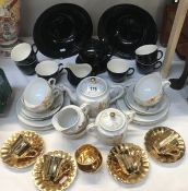 A Kutani tea set plus 2 gilded wade cups and saucers etc.