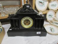 A 19th century slate mantel clock with French movement stamped Japy Freres & Co., God. Med.