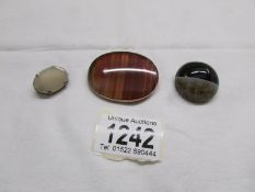 3 19th century Scottish agate set brooches, one set with chalcedony stone in silver.