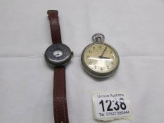 A Railway timekeeper pocket watch and a silver 925 J W Benson watch.