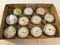 A tray of gent's pocket watches for spare or repair, (11 in total).