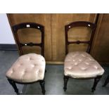 2 carved Georgian style chairs with button upholstered seats