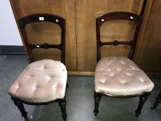 2 carved Georgian style chairs with button upholstered seats