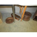 A copper plant trough, copper pot, charger, ladles etc.