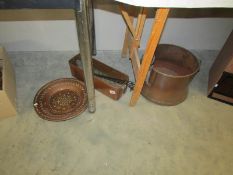 A copper plant trough, copper pot, charger, ladles etc.