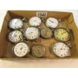 A tray of gent's pocket watches for spare or repair, 10 in total.