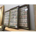 3 framed and glazed cigarette card sets,