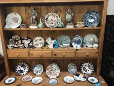 3 shelves of porcelain pottery plates etc.