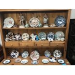 3 shelves of porcelain pottery plates etc.