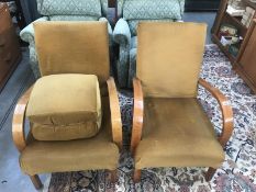 2 retro armchairs with footstool