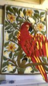 A Wool wall hanging/rug in a parrot design.