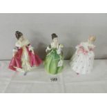 3 Royal Doulton figurines 'Fleur' HN2368, 'Christine' HN3905, and 'Southern Belle' HN2229.