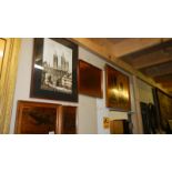 5 framed copper plate Lincoln related pictures and a framed and glazed Lincoln Cathedral print with