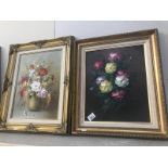 2 gilt framed oil on canvas' of flowers