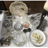 An assortment of silver plate and glassware