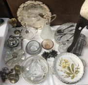 An assortment of silver plate and glassware