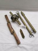 2 brass Salter spring scales and 3 other old tools.