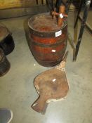 A Wooden barrel and Wooden bellows.