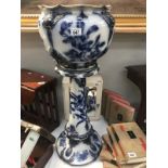 A Victorian blue & white jardinière on stand