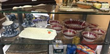 A quantity of miscellaneous including coloured glass, Beswick leaf tray,