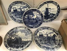 5 blue and white delft charges