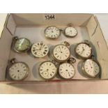 A tray of silver pocket watches for spare or repair, (10 in total).