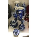A quantity of blue and white oriental pattern pottery items