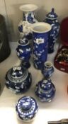 A quantity of blue and white oriental pattern pottery items