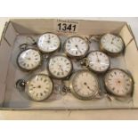 A tray of ladies silver fob watches of spare or repair (9 in total).
