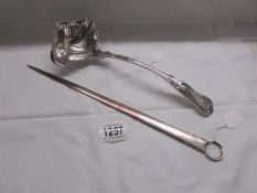 A good silver plate ladle and a silver plate skewer.