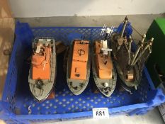 3 model lifeboards, fishing boat etc.