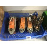 3 model lifeboards, fishing boat etc.