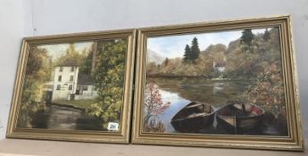 2 gilt framed oil on board water scenes